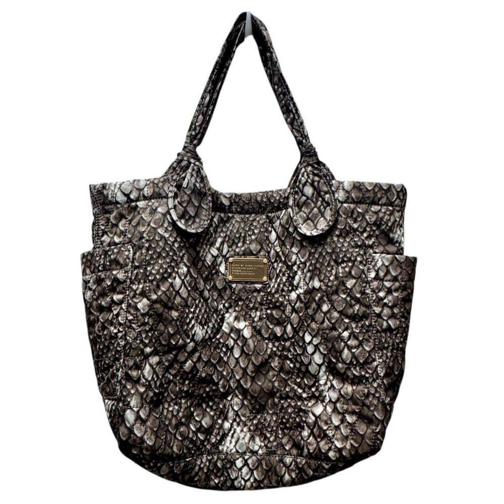 Marc by Marc Jacobs Quilted Nylon Large Tote Bag Snake Skin Print Grey Multi